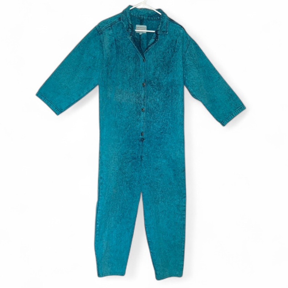 Vintage Sundance Catalogue 80’s Acid Washed Turquiose Denim One-Piece Jumpsuit